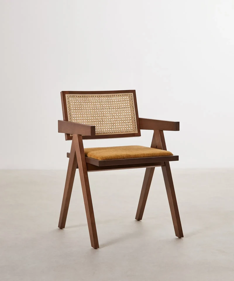 Silla de Comedor en Madera Tapizada con Reposabrazos Pauline Arms