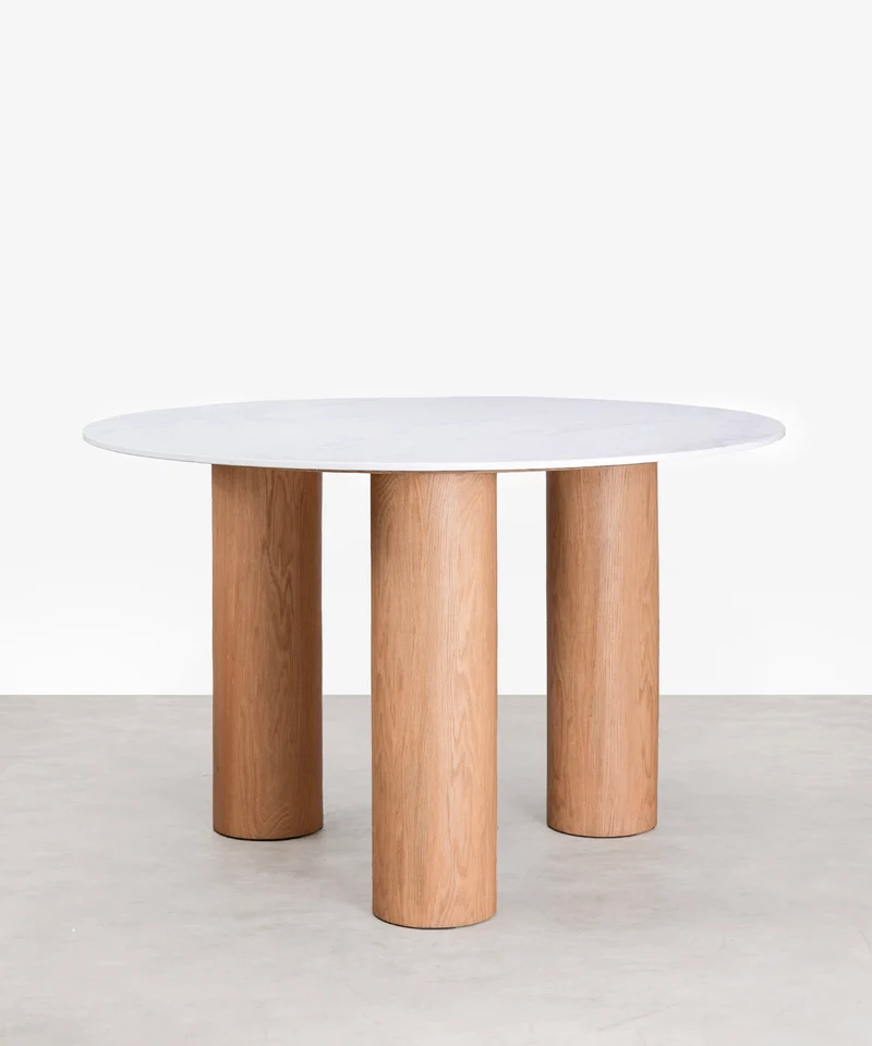 Mesa de Comedor Redonda en Madera y Mármol Anetta (120 cm)