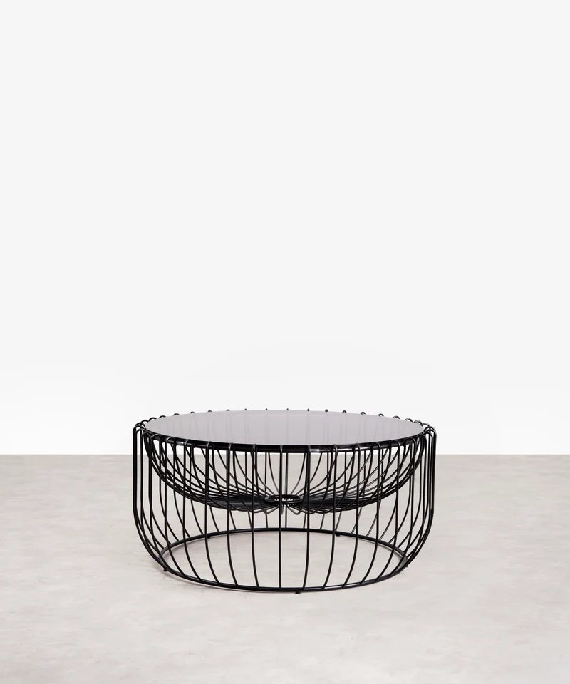Mesa de Centro Redonda en Cristal Templado y Metal Katrin (Φ74.5 cm)