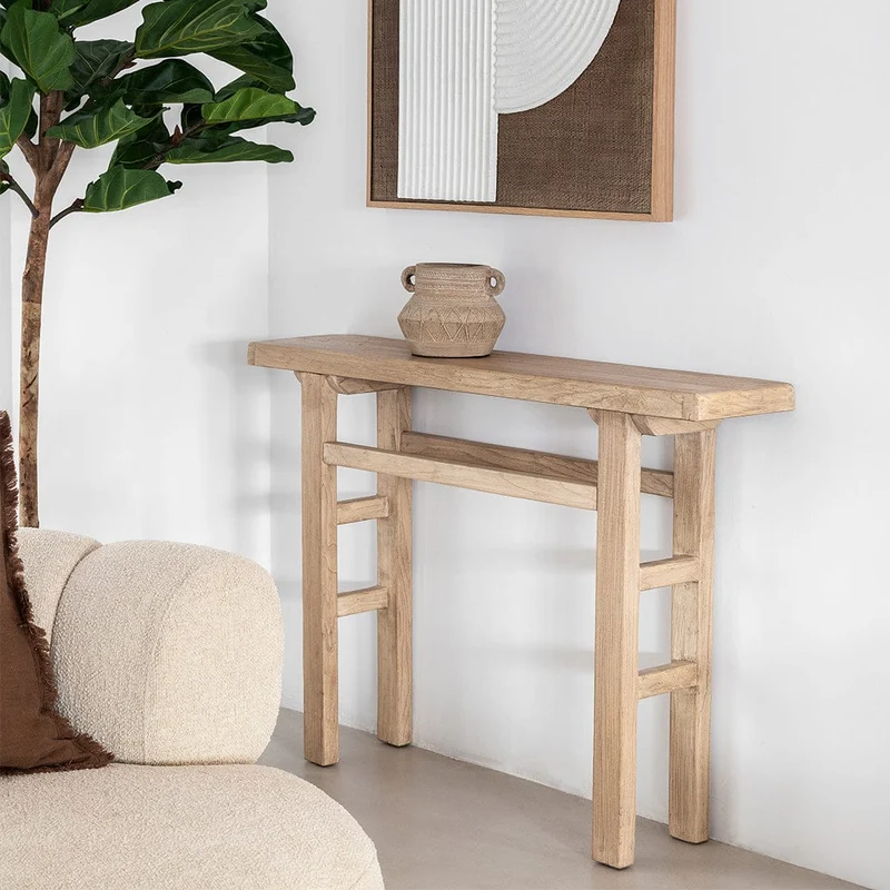 Vintage Elm Wood Console Table