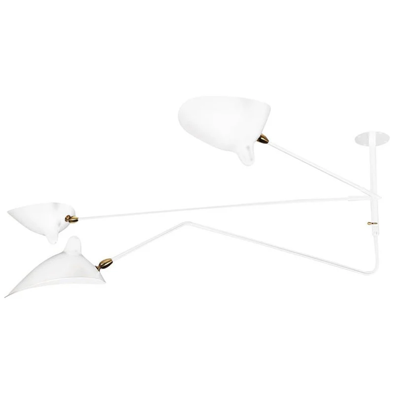 Serge Mouille 2 Fixed Arms 1 Rotating Curved Arm Ceiling Lamp