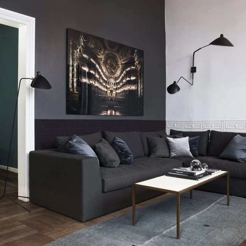 Serge Mouille 2 Rotating Arms, 1 Straight, 1 Curved Sconce Lamp
