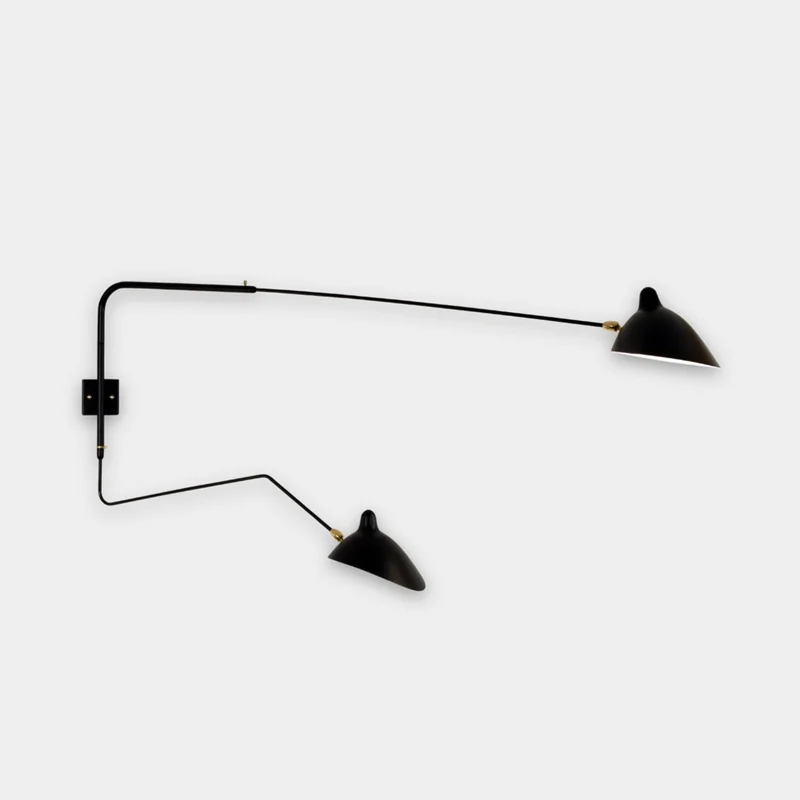 Serge Mouille 2 Rotating Arms, 1 Straight, 1 Curved Sconce Lamp
