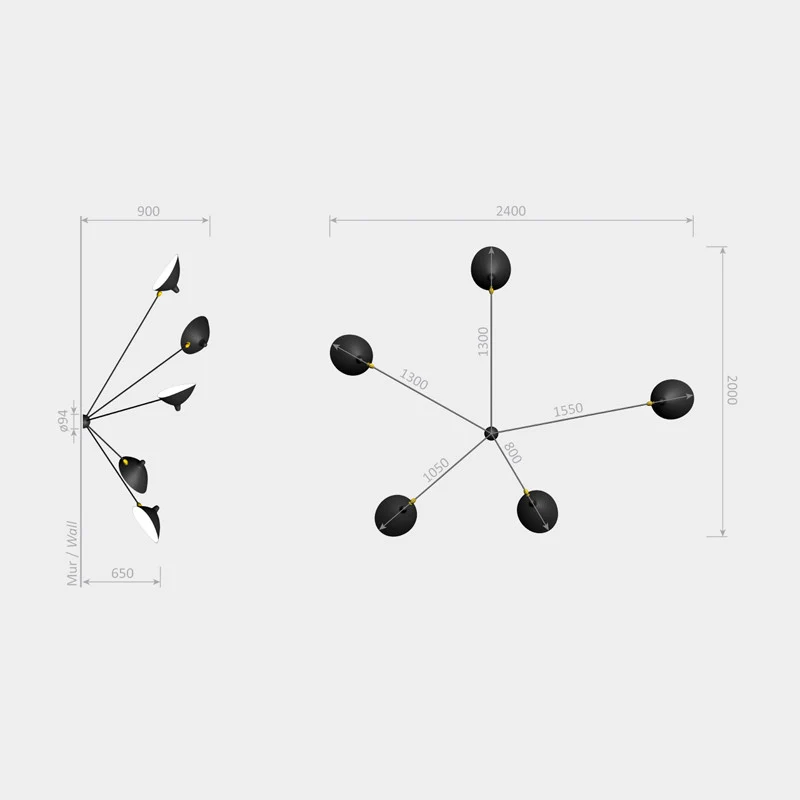 Serge Mouille “Spider” 5 Still Arms Sconce Lamp
