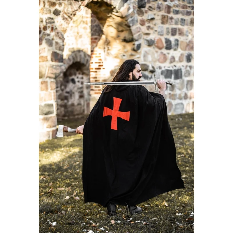 Mittelalter Umhang der Tempelritter Arnulf schwarz-rot